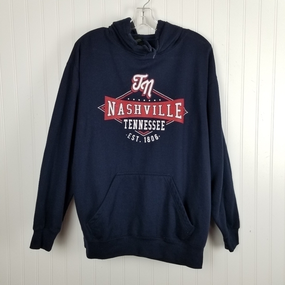 Nashville Tennessee Graphic Hoodie Sweatshirt Mens Pull Over Pockets Blue Large - Picture 12 of 12